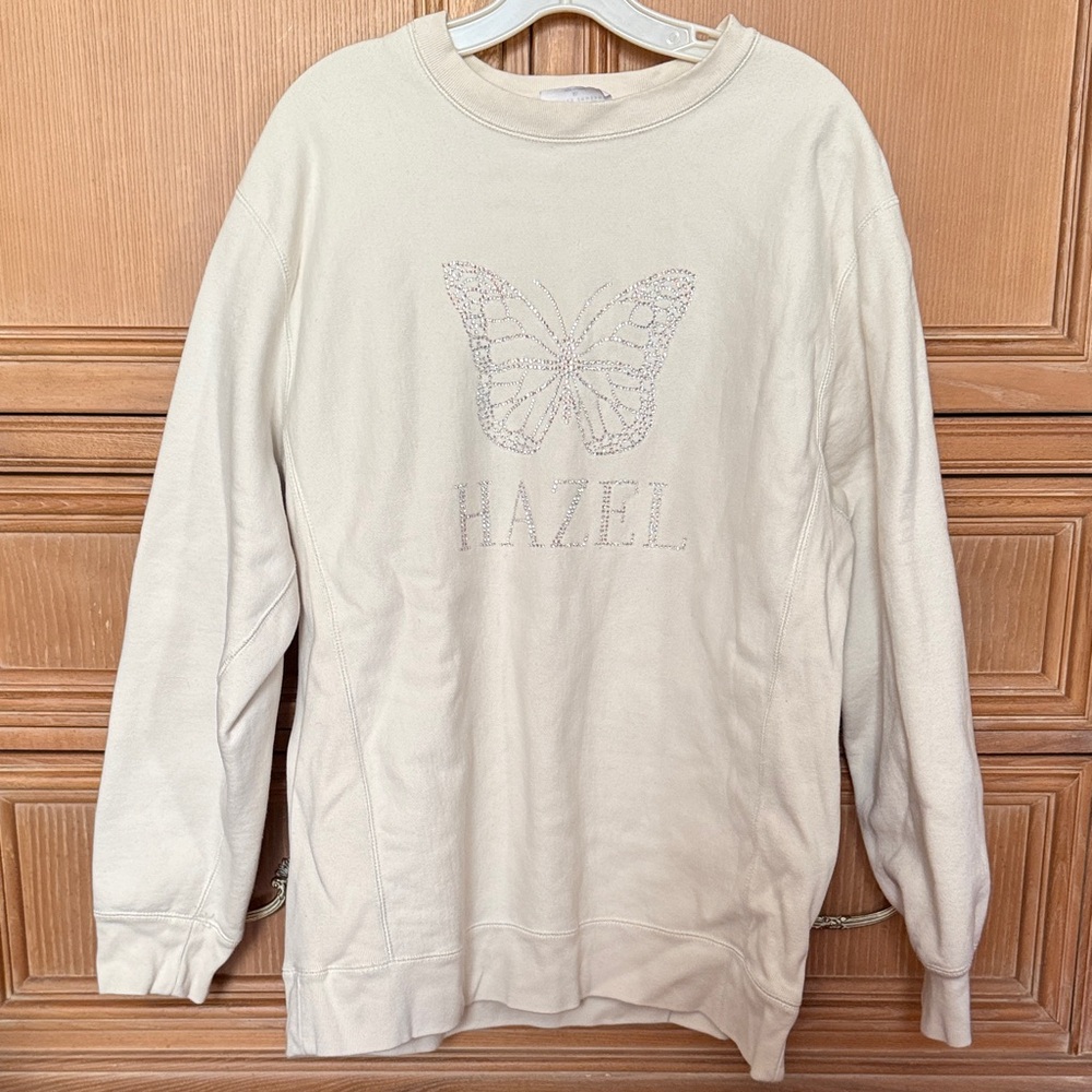 Hazel Cream Rhinestone Butterfly Sweatshirt